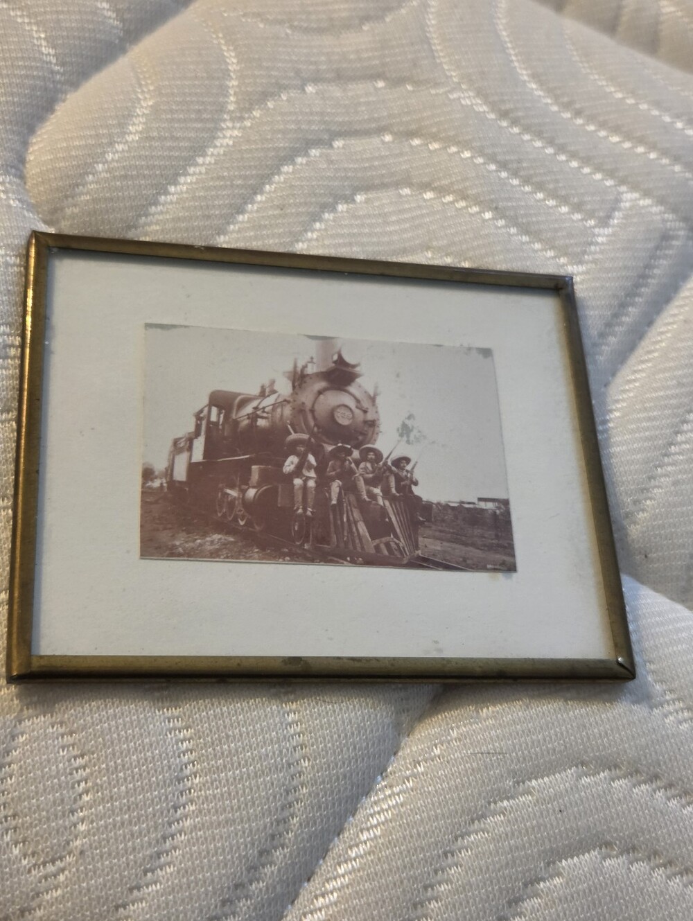 Vintage Mini Photo Emilio Zappta Crew Mexican Revolution Brass Glass